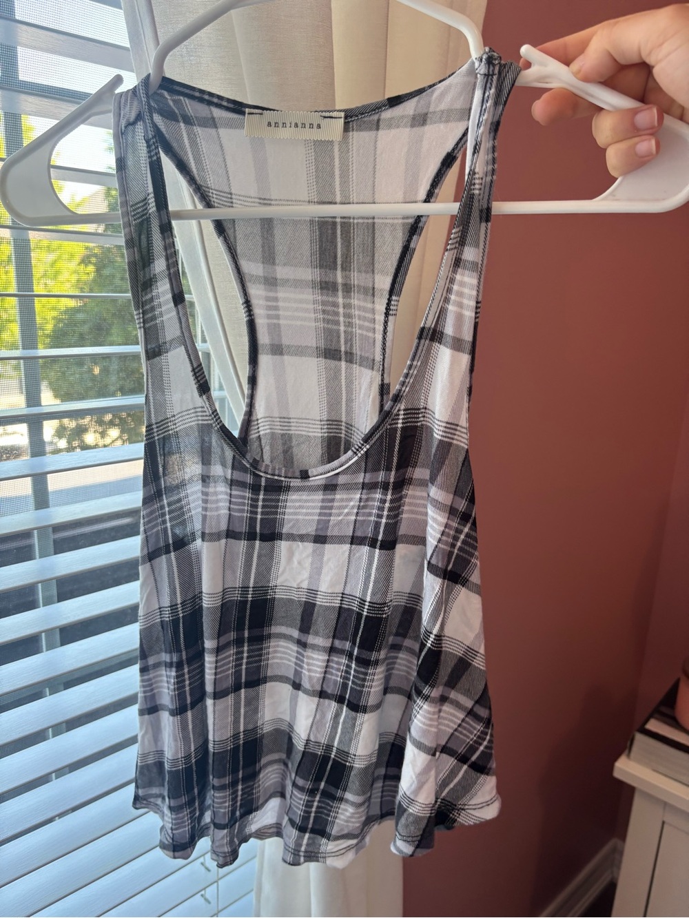 Annianna Black-White Plaid Mix Top